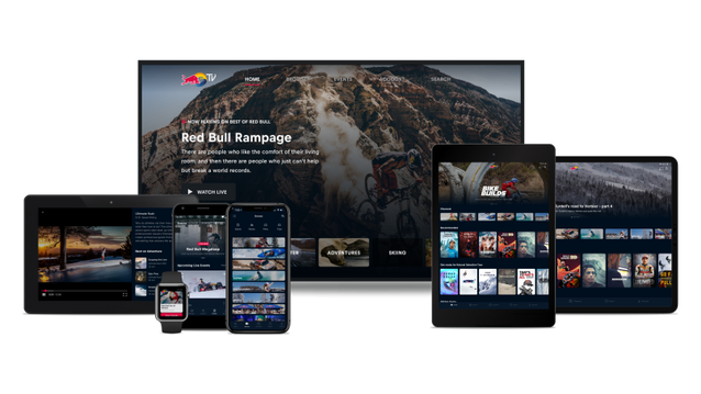 Red Bull TV shown across television, tablet, phone, and laptop devices